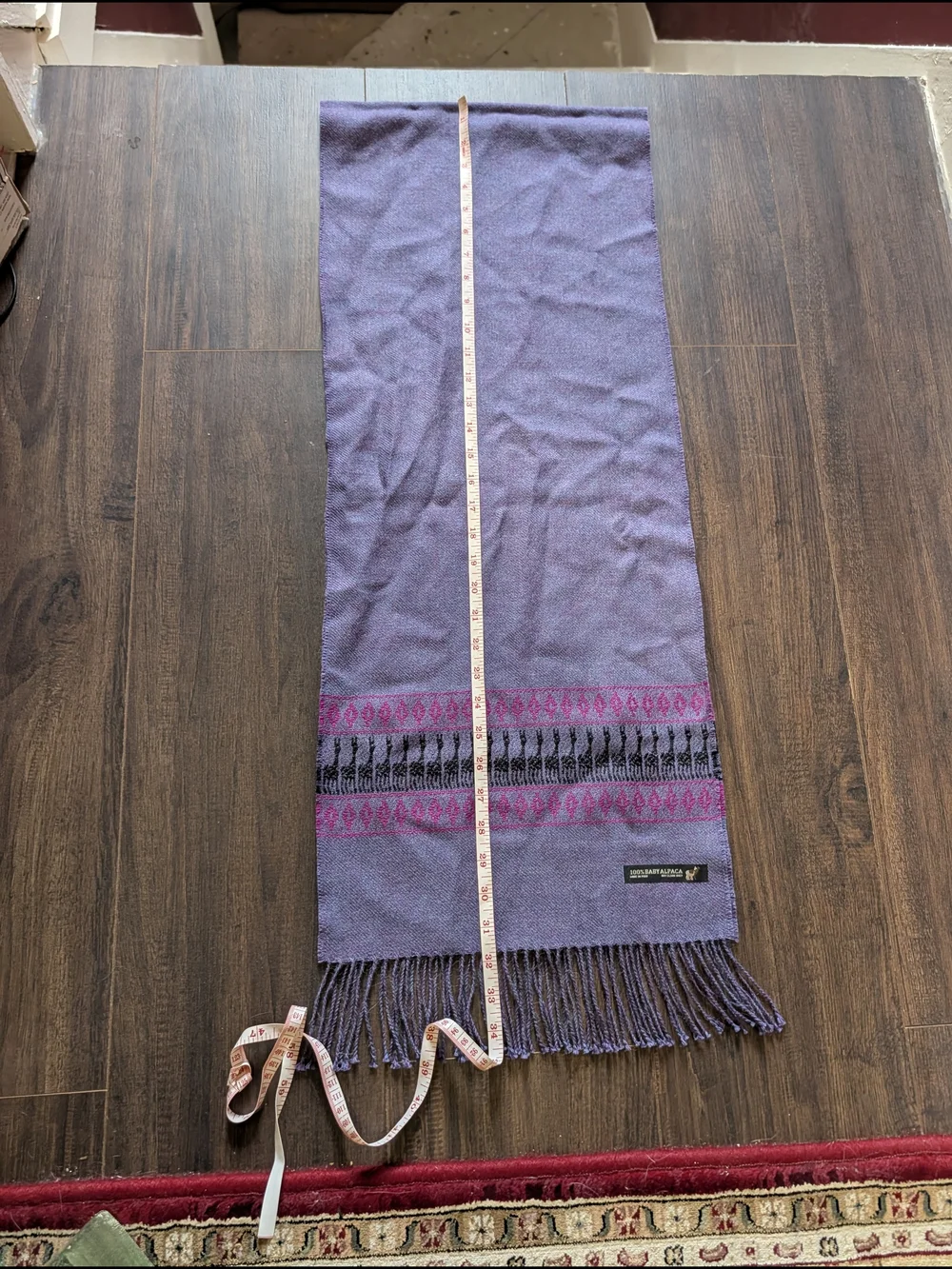 BABY ALPACA Made In Peru Knit Animal Pattern Fringe Scarf